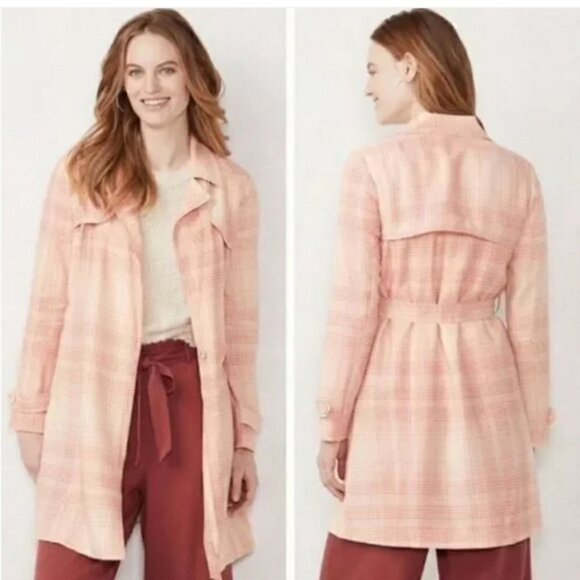 LAUREN CONRAD LC Very Berry Plaid Trench Coat Medium - Picture 1 of 17